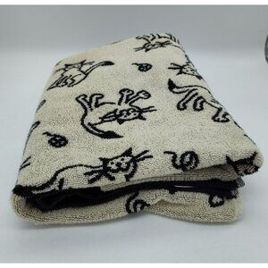 JMA Cat Bath Towel, 47" x 25", Beige & Black, Reversible Kitty Print Vintage Fun